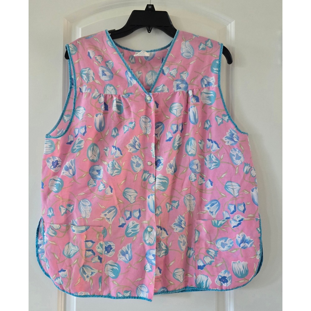 Artistic Creation Vintage Pink Floral Cobbler Apron Smock Snap Front Large 54700